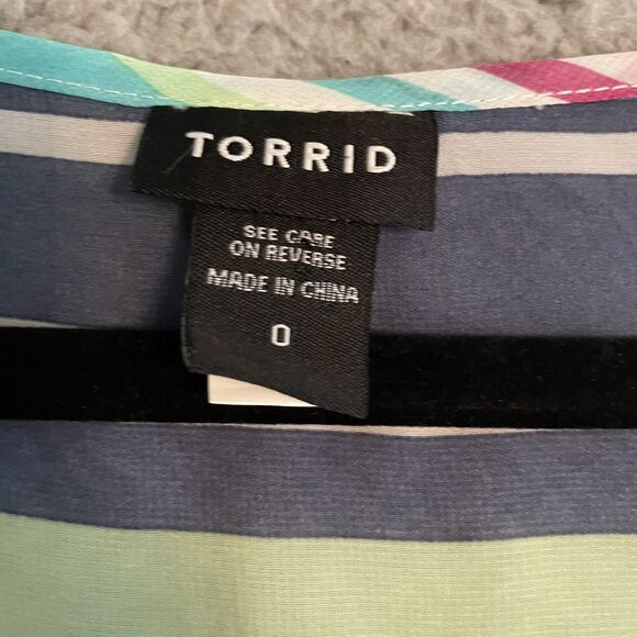 Torrid Sheer Tank Top Women's 0 (Large) Pullover Pocket Bright Stripes Blouse - Picture 2 of 7